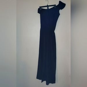 Whats Hot Linen Jumpsuit Women Large Black One Shoulder Zip Wide Leg Beach Vacay